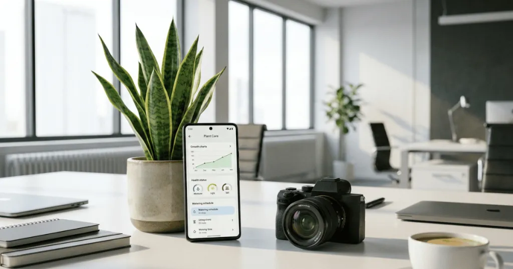 How to track office plant growth and health over time?